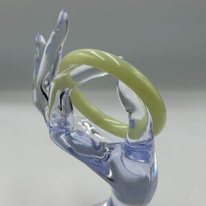 Green Stone Bangle Bracelet Polished Translucent Round Cuff 8.25 Inch